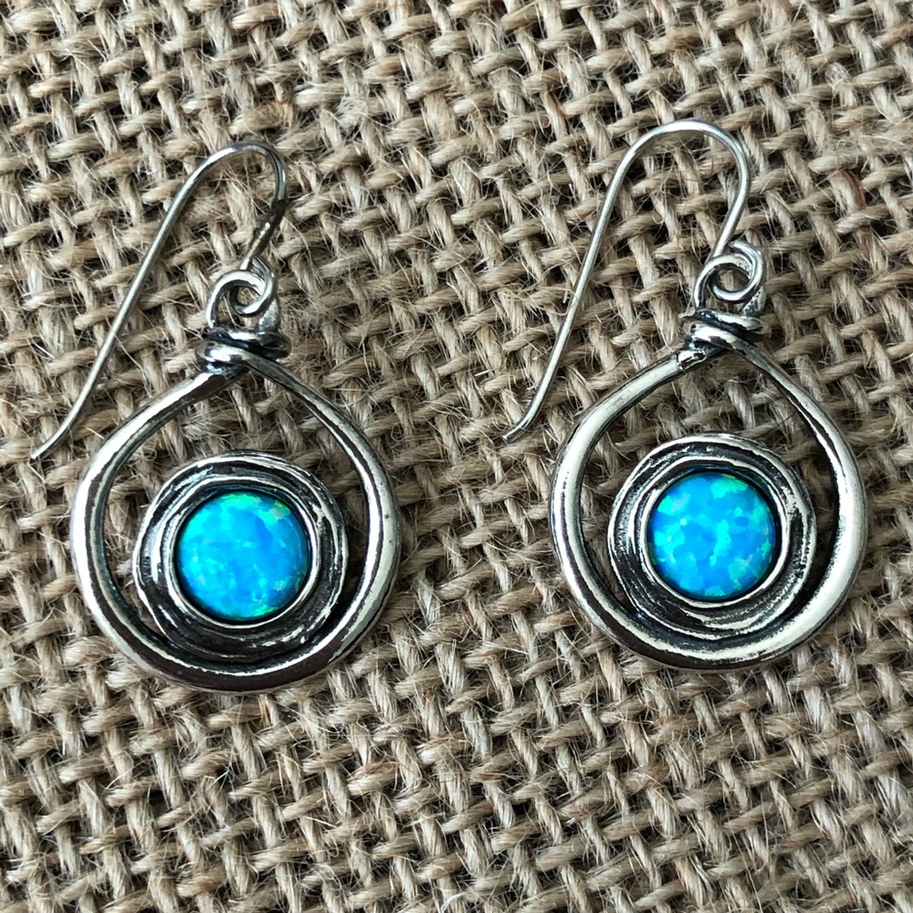 Sterling 925 Blue Faux Opal Didae Dangle Earrings